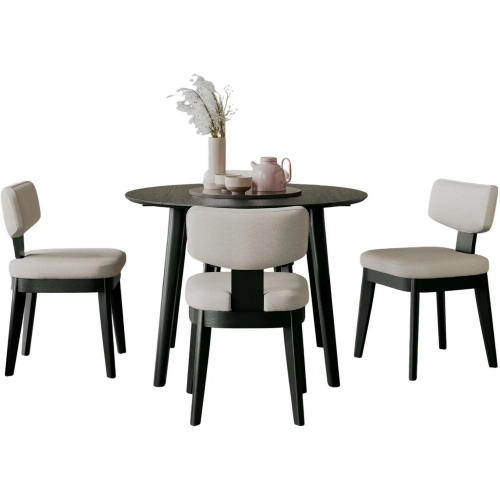Percy 42" 5 Piece Drop Leaf Dining Set in Black Wood & Gray Fabric